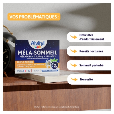 Alvityl Méla-Sommeil Gélules - Mélatonine + 3 Plantes + Vitamine B6