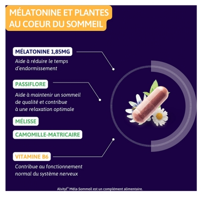 Alvityl Méla-Sommeil Gélules - Mélatonine + 3 Plantes + Vitamine B6