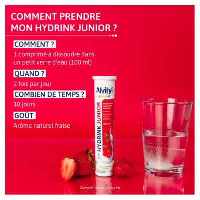 Alvityl Enfant Hydrink Junior Goût Fraise 20 Comprimés Effervescents
