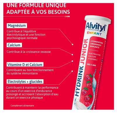Alvityl Enfant Hydrink Junior Goût Fraise 20 Comprimés Effervescents