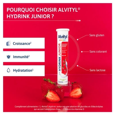 Alvityl Enfant Hydrink Junior Goût Fraise 20 Comprimés Effervescents