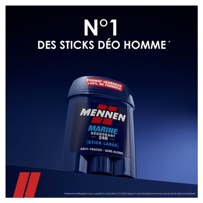 Mennen Déodorant Marine 24H Anti-Traces Stick Large 60 ml