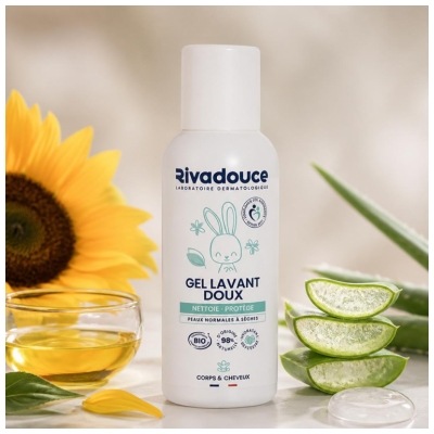 Rivadouce Bébé Gel Doux Lavant Corps et Cheveux Bio 90 ml
