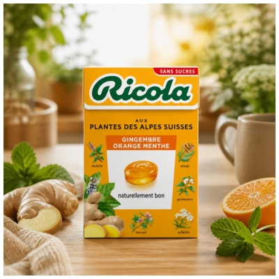 Ricola Bonbons Gingembre Orange Menthe aux Plantes des Alpes Suisses 50 g
