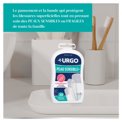 Urgo Peau Sensible + 30 Pansements Hypoallergéniques 3 Tailles