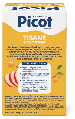 Picot Tisane d'Allaitement Saveur Pomme Miel Bio 20 Sachets de 2 g