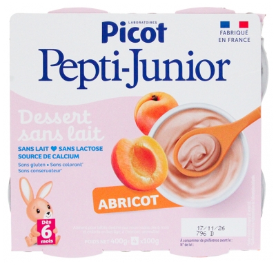 Picot Pepti-Junior Dessert Sans Lait Abricot Dès 6 Mois 4 Pots de 100 g