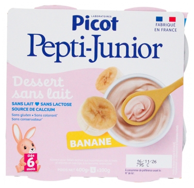 Picot Pepti-Junior Dessert Sans Lait Banane Dès 6 Mois 4 Pots de 100 g