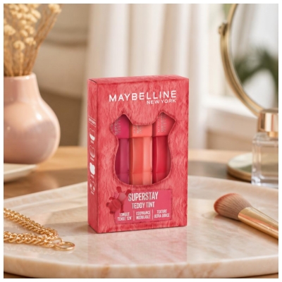 Maybelline New York Superstay Teddy Tint Blush à Lèvres Liquide Fini Mat Fondu Coffret 3 x 5 ml