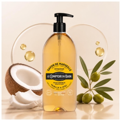 Le Comptoir du Bain Savon de Marseille Vanille Miel Extra Doux 1 l