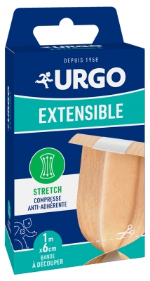 Urgo Protection Bande à Découper - Extensible Strech - Compresse Anti-Adhérente - 1Mx6Cm