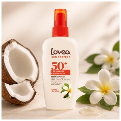 Lovea Spray Hydratant Monoï de Tahiti Très Haute Protection Visage et Corps SPF50+ 150 ml