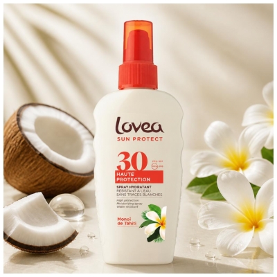 Lovea Spray Hydratant Monoï de Tahiti Haute Protection Visage et Corps SPF30 150 ml