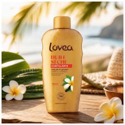 Lovea Huile Sèche Scintillante au Monoï Corps et Cheveux 150 ml