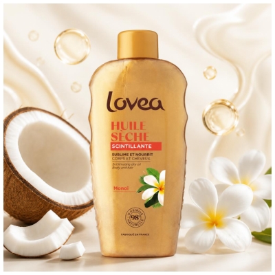 Lovea Huile Sèche Scintillante au Monoï Corps et Cheveux 150 ml