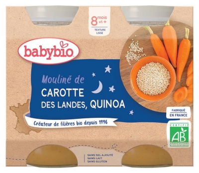 Purée de Carotte et Riz Bio pour Bébé 8 Mois et Plus - Lot de 2 Pots de 200g (à consommer de préférence avant le 26/08/2026)