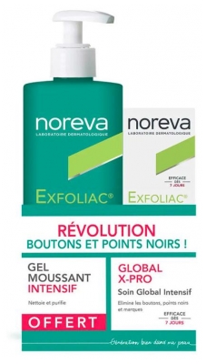 Noreva Exfoliac Global Xpress - Soin Global Intensif 25 ml + Gel Moussant Intensif 350 ml (à consommer de préférence avant le 31/07/2026)