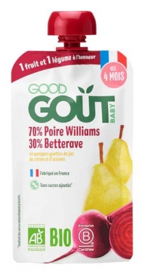 Purée de Fruits et Légumes pour Bébé dès 4 Mois – Poire Williams Betterave Bio 120 g (à consommer de préférence avant le 28/07/2026)