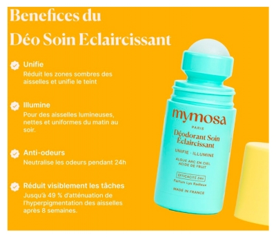 Mymosa Déodorant Soin Eclaircissant Unifie et Illumine 50 ml