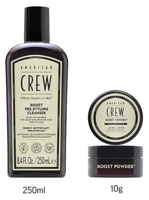 American Crew Shampoing Boost Précoiffant Nettoyant Précoiffant 250 ml + Boost Powder Effet Mat Tenue Légère Effet Mat 10 g