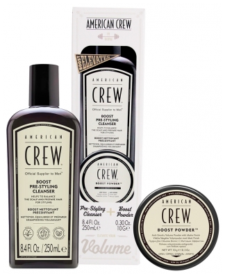 American Crew Shampoing Boost Précoiffant Nettoyant Précoiffant 250 ml + Boost Powder Effet Mat Tenue Légère Effet Mat 10 g