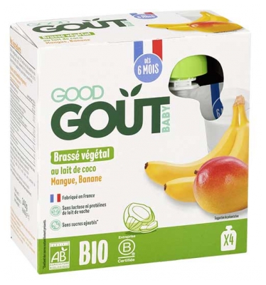 Good Goût Brassé Végétal au Lait de Coco Banane Mangue Dès 6 Mois Bio 4 Gourdes de 85 g