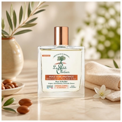 Le Petit Olivier Huile Sèche Sublimatrice aux 3 Huiles Argan Macadamia Amande Douce 100 ml