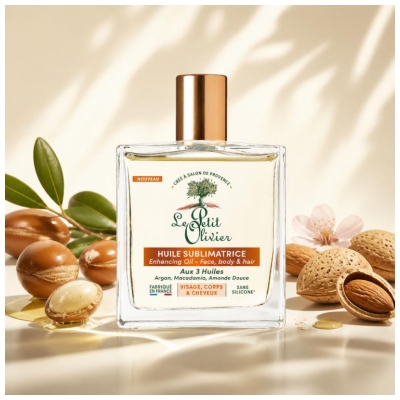 Le Petit Olivier Huile Sèche Sublimatrice aux 3 Huiles Argan Macadamia Amande Douce 100 ml
