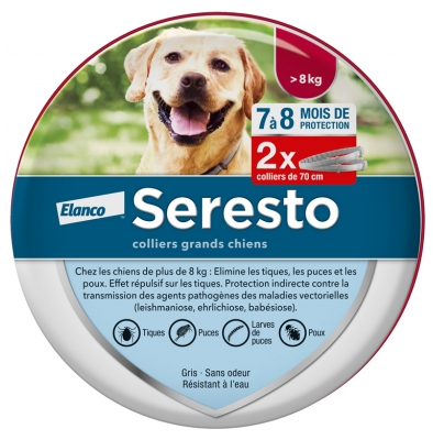 Seresto Chien – Collier Anti-Puces et Anti-Tiques Pour Grands Chiens - 8 kg et Plus - 2 Colliers