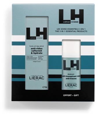 Lierac Homme Coffret Fluide Anti-Âge Global Visage & Yeux 50 ml + Déodorant Anti-Transpirant 48H Anti-Traces 50 ml Offert