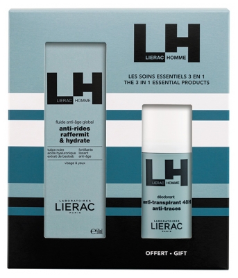 Lierac Homme Coffret Fluide Anti-Âge Global Visage & Yeux 50 ml + Déodorant Anti-Transpirant 48H Anti-Traces 50 ml Offert