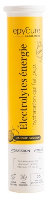 Epycure Électrolytes Énergie Vitalité et Hydratation 20 Pastilles Effervescentes - Goût : Mangue Passion