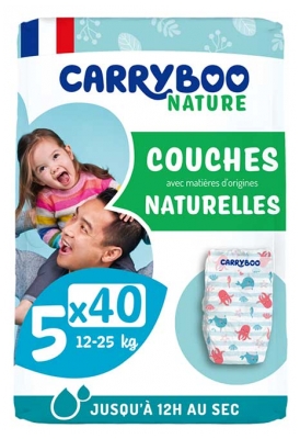 Carryboo Nature Couches Naturelles à Motif Taille 5 (12-25Kg) - 40 Couches 