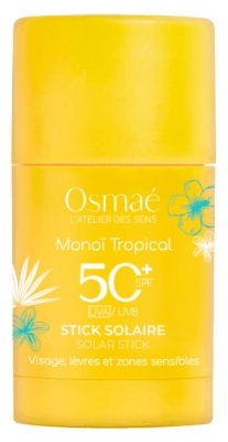 Osmaé Stick Solaire Monoï Tropical Visage Lèvres et Zones Sensibles SPF50+ 15 g