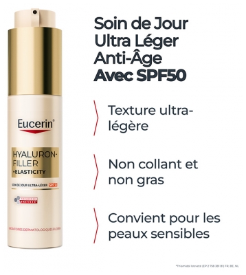 Eucerin Hyaluron-Filler + Elasticity Soin de Jour Ultra-Léger Anti-Âge SPF50 50 ml
