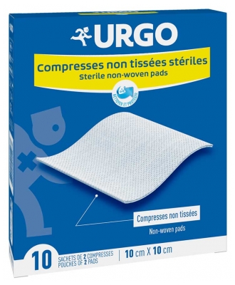 Urgo Compresses Stériles Non Tissées 10 cm x 10 cm 10 Sachets de 2 Compresses
