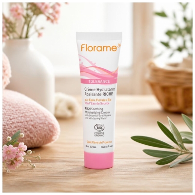 Florame Tolérance Crème Apaisante Hydratante Apaisante Riche Bio 50 ml