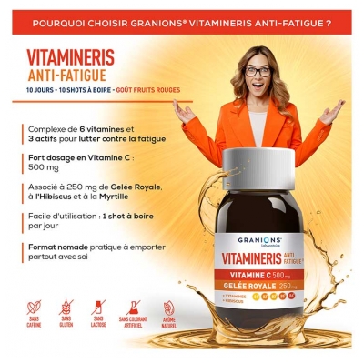 Granions Vitamineris Anti-Fatigue Goût Fruits Rouges 10 Shots