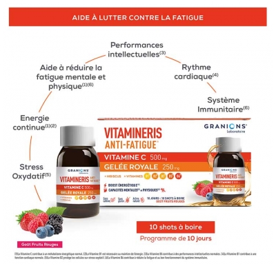 Granions Vitamineris Anti-Fatigue Goût Fruits Rouges 10 Shots