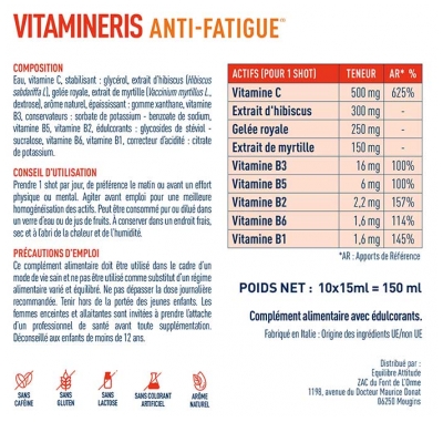 Granions Vitamineris Anti-Fatigue Goût Fruits Rouges 10 Shots