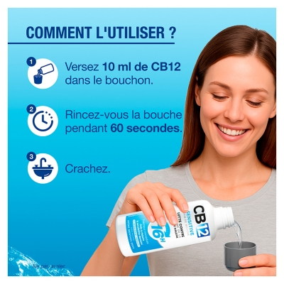 Cb12 Bain de Bouche Sensitive – Sans Alcool - Dents Sensibles - Protection Scientifiquement Prouvée Contre la Mauvaise Haleine Pendant 16 Heures – Combat la Cause de la Mauvaise Haleine – Fraîcheur Longue Durée - Menthe Douce - 250 ml