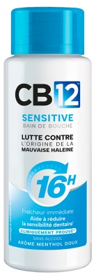 Cb12 Bain de Bouche Sensitive – Sans Alcool - Dents Sensibles - Protection Scientifiquement Prouvée Contre la Mauvaise Haleine Pendant 16 Heures – Combat la Cause de la Mauvaise Haleine – Fraîcheur Longue Durée - Menthe Douce - 250 ml