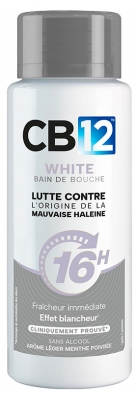 Cb12 Bain de Bouche White – Sans Alcool - Aide à Blanchir Les Dents - Protection Scientifiquement Prouvée Contre la Mauvaise Haleine Pendant 16 Heures – Combat la Cause de la Mauvaise Haleine – Fraîcheur Longue Durée – Menthe Douce - 250 ml