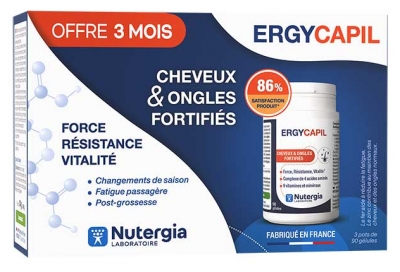 Nutergia Ergycapil Cheveux & Ongles Fortifiés 3 Pots de 90 Gélules