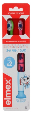 Elmex 2 Brosses à Dents Souple de 3 à 6 Ans - Couleur : Vert et Rose
