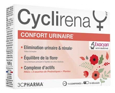 3C Pharma Cyclirena Confort Urinaire 15 Gélules + 15 Comprimés 