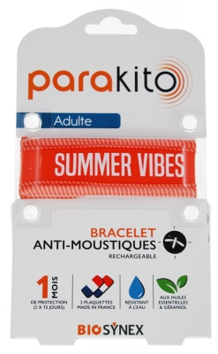 Parakito Anti-Moustiques Bracelet Rechargeable Adulte - Modèle : Good Vibes Orange