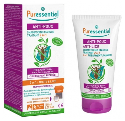 Puressentiel Shampooing Masque Traitant 2 en 1 Anti-Poux Avec Peigne - 150 ml