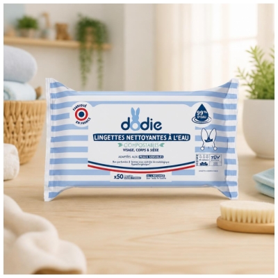 Dodie Lingettes Nettoyantes à l'Eau 50 Lingettes Compostables Grand Format