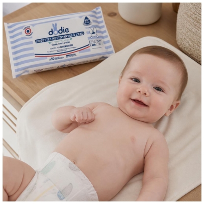 Dodie Lingettes Nettoyantes à l'Eau 50 Lingettes Compostables Grand Format